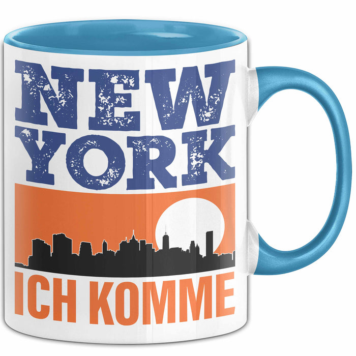 New York Tasse Geschenk Horizont Ich Komme Spruch Geschenkidee Blau Trendation