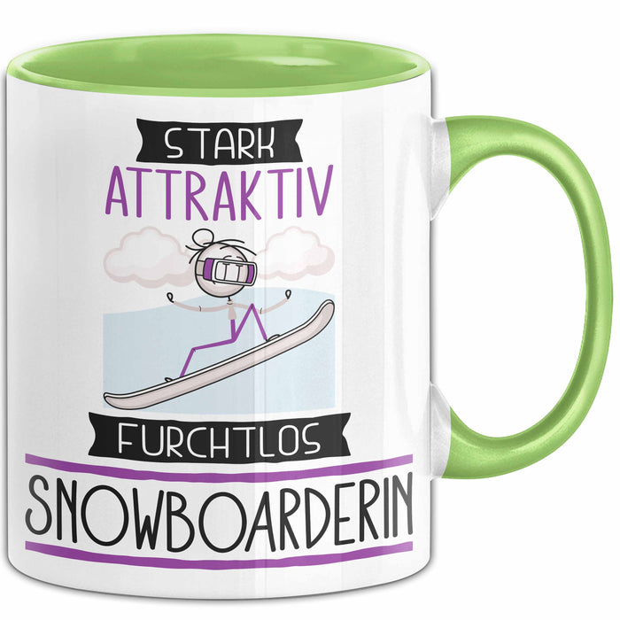 Snowboarderin Tasse Geschenk Becher Stark Attraktiv Furchtlos Snowboarderin Lustige Geschenkidee Grün Trendation