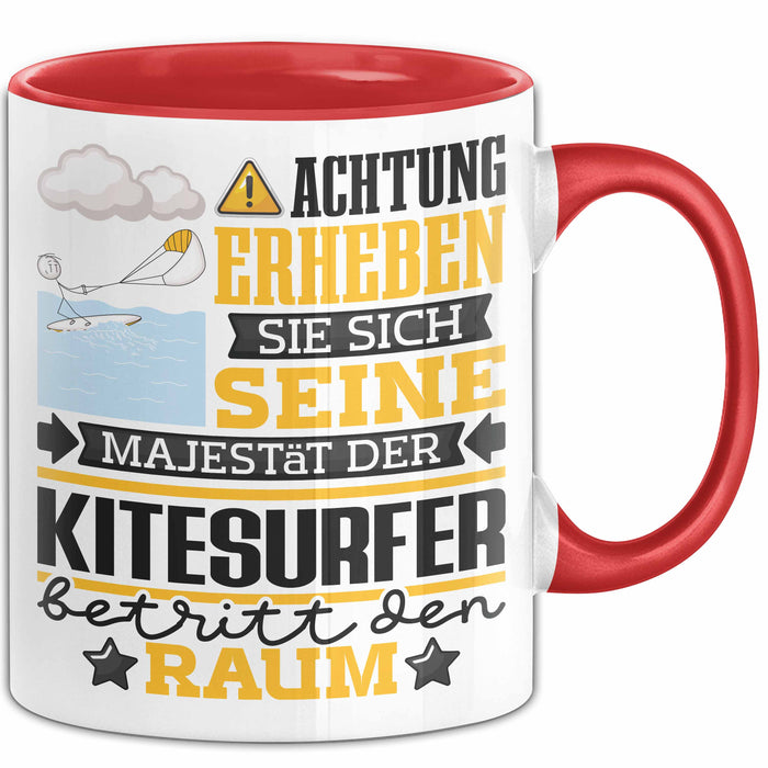 Kitesurfer Geschenk Tasse Lustiger Spruch Erheben Sie Sich Der Kitesurfer Betritt den Raum Rot Trendation