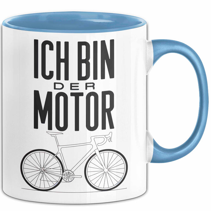 Radfahrer Fahrrad Tasse Geschenk Lustige Geschenkidee Spruch Ich Bin der Motor Blau Trendation
