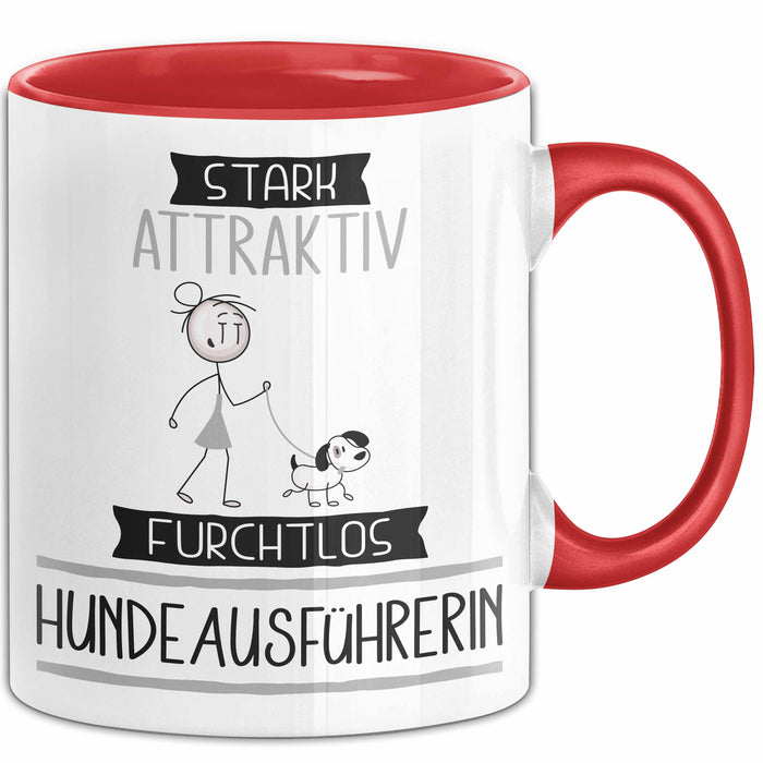 Hundeausführerin Tasse Geschenk Becher Stark Attraktiv Furchtlos Hundeausführerin Lustige Geschenkidee Rot Trendation