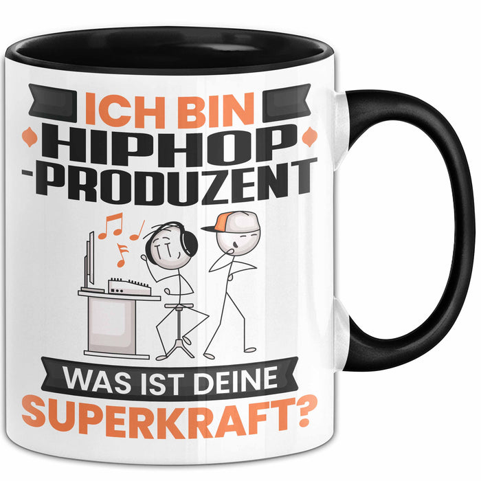 Hiphop-Produzent Tasse Geschenk für Hiphop-Produzent Geburtstag Lustiger Spruch Kaffee-Becher Was Ist Deine Superkraft Schwarz Trendation