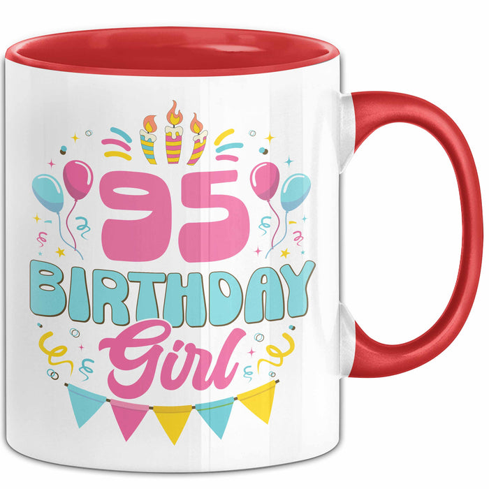 95. Geburtstag Tasse Frauen Mädchen Geschenkidee Lustig 95 Birthday Girl Lustiger Spruch Mutter Mama Oma Rot Trendation