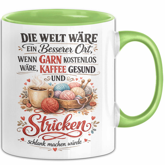 Stricken Tasse Geschenk Welt Waere Besser Wenn Garn Kostenlos Geschenkidee Grün Trendation
