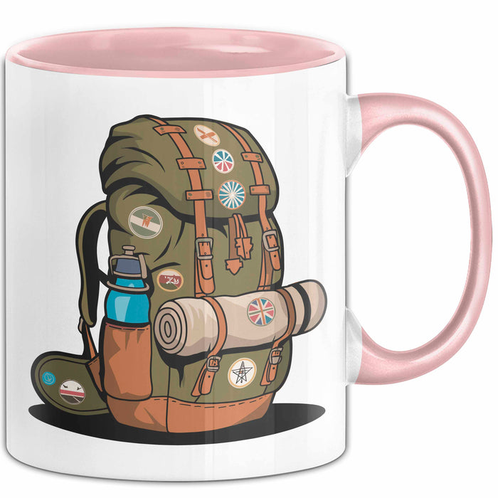 Rucksackreisender Tasse Geschenkidee für Wanderpfad Fans Rosa Trendation