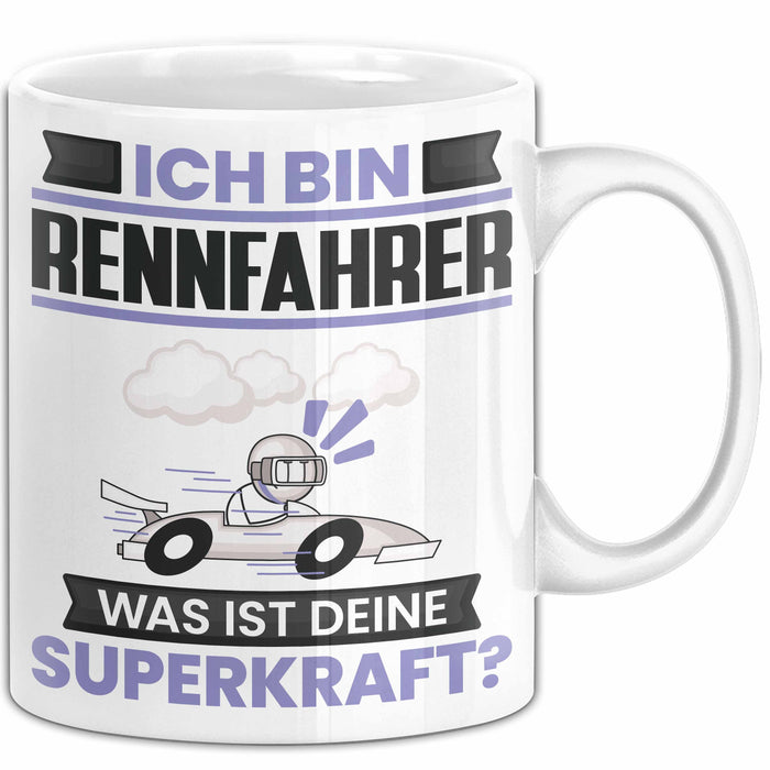 Rennfahrer Tasse Geschenk für Rennfahrer Geburtstag Lustiger Spruch Kaffee-Becher Was Ist Deine Superkraft Weiß Trendation