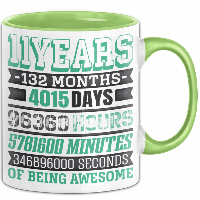 11. Geburtstag Tasse Geschenk Jungs Mädchen Becher Lustig Grün Trendation