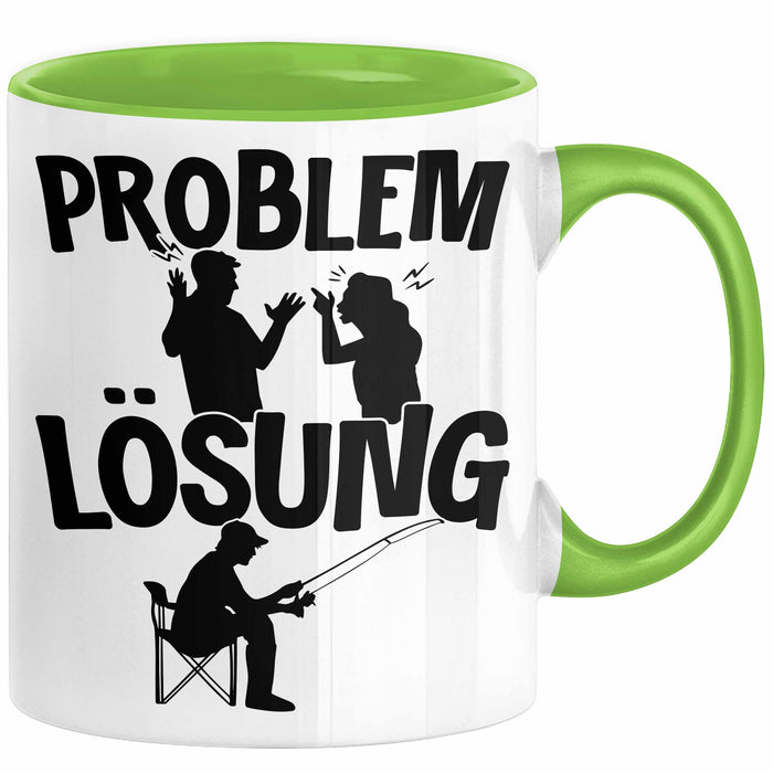 Angler Tasse Geschenk für Fischer Angler Männer Geschenkidee Problem und Lösung Angeln Spruch Grün Trendation