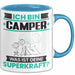 Camper Tasse Geschenk für Camper Geburtstag Lustiger Spruch Kaffee-Becher Was Ist Deine Superkraft Blau Trendation