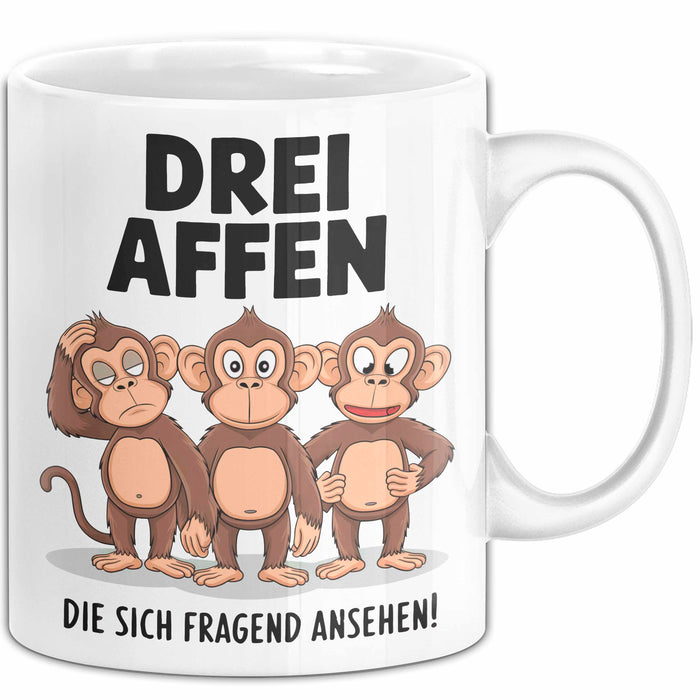 Affe Tier Tasse Geschenk Lustige Geschenkidee Spruch 3 affen Die Sich Fragend Ansehen Weiß Trendation