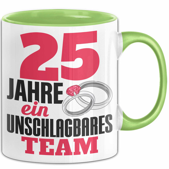 25 Jahre Tasse Geschenk Hochzeitstag Unschlagbares Team Spruch Grün Trendation