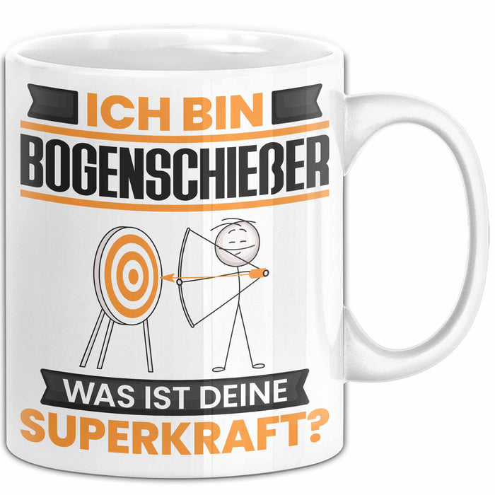 Bogenschießer Tasse Geschenk für Bogenschießer Geburtstag Lustiger Spruch Kaffee-Becher Was Ist Deine Superkraft Weiß Trendation