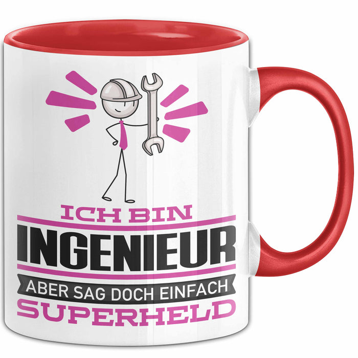 Ingenieur Geschenk Tasse Ich Bin Ingenieur Aber Sag Doch Einfach Superheld Lustige Geschenkdiee für Ingenieur Kaffee-Becher Rot Trendation
