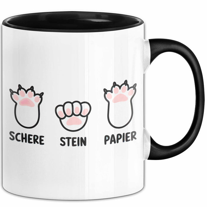 Katzen Tierliebhaber Tasse Geschenk Lustige Geschenkidee Spruch Schere Stein Papier Schwarz Trendation