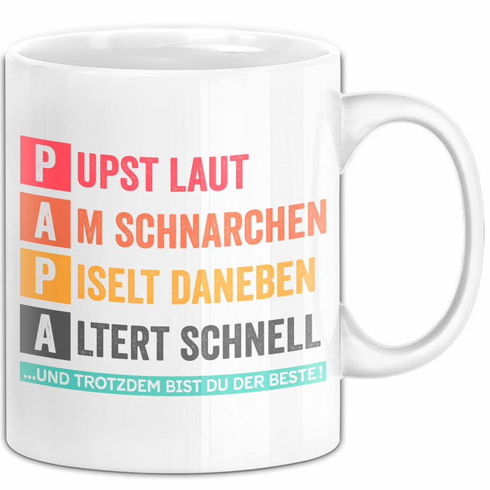 Papa Vatertag Tasse Geschenk Lustige Geschenkidee Spruch Pupst Laut Am Schnarchen Pisel Daneben Weiß Trendation