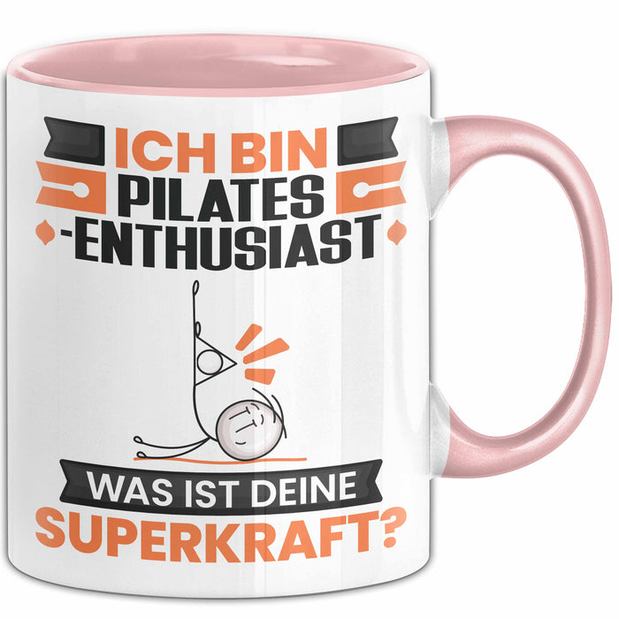 Pilates-Enthusiast Tasse Geschenk für Pilates-Enthusiast Geburtstag Lustiger Spruch Kaffee-Becher Was Ist Deine Superkraft Rosa Trendation