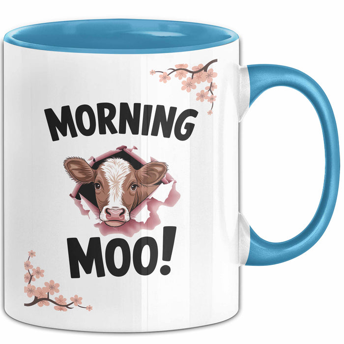 Kuh Tasse Geschenk Morning Moo Geschenkidee Lustig Guten Morgen Blau Trendation