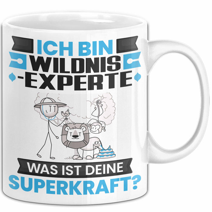 Wildnixexperte Tasse Geschenk für Wildnixexperte Geburtstag Lustiger Spruch Kaffee-Becher Was Ist Deine Superkraft Weiß Trendation
