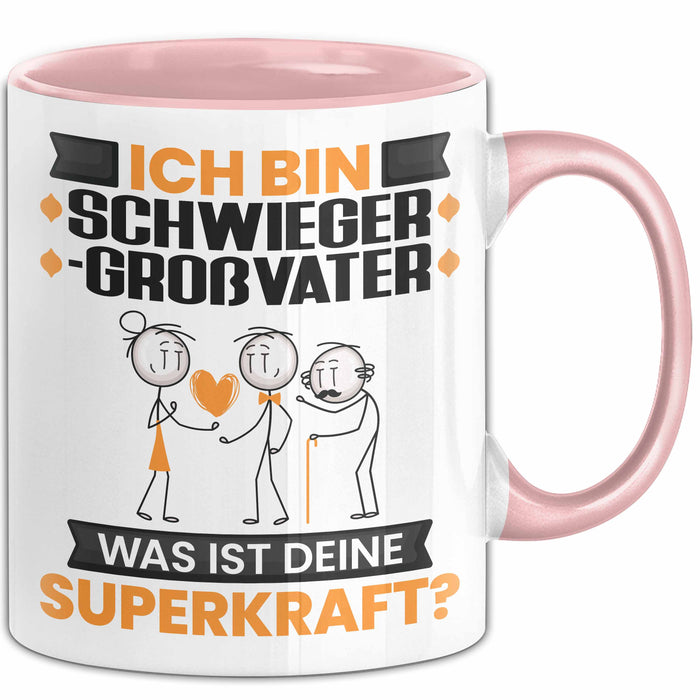 Schwiegergroßvater Tasse Geschenk für Schwiegergroßvater Geburtstag Lustiger Spruch Kaffee-Becher Was Ist Deine Superkraft Rosa Trendation