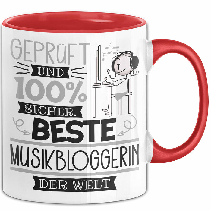 Beste Musikbloggerin Der Welt Tasse Geschenk für Eine Musikbloggerin Geprüft Und Sicher Geschenkidee Geburtstag Weihnachten Rot Trendation