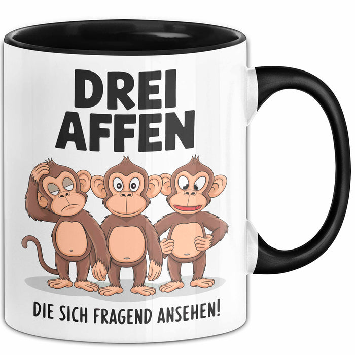 Affe Tier Tasse Geschenk Lustige Geschenkidee Spruch 3 affen Die Sich Fragend Ansehen Schwarz Trendation