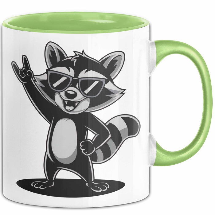 Waschbär Tierliebhaber Rockmusik Tasse Geschenk Lustige Geschenkidee Spruch Grün Trendation