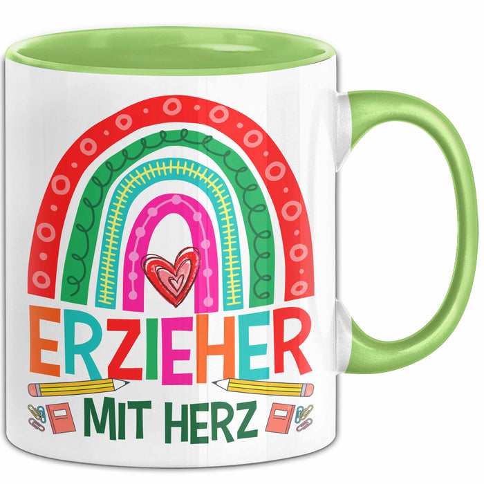 Erzieher Mit Herz Tasse Lustiges Geschenk Für Kindergarten Erzieher Mann Grün Trendation