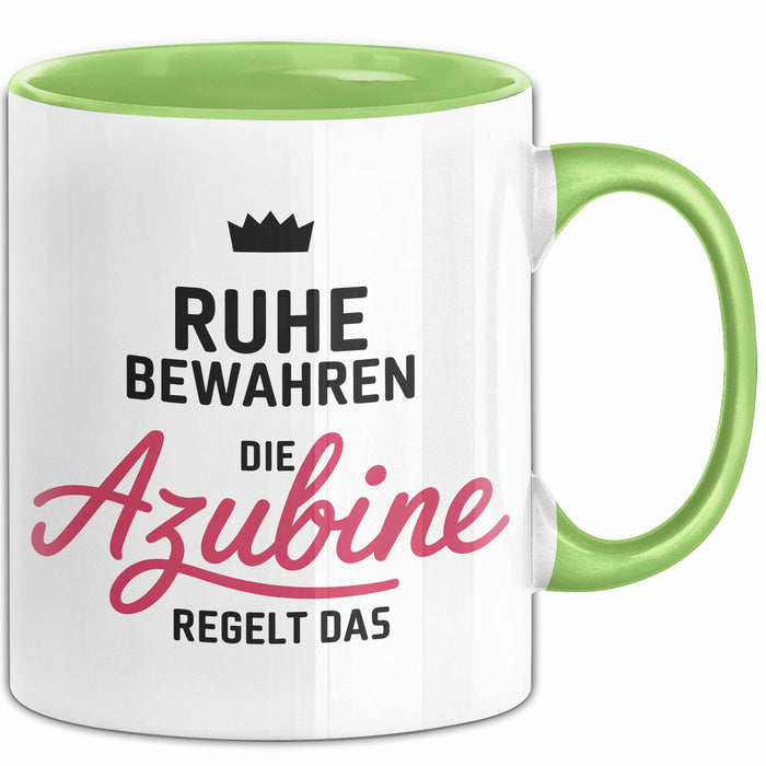 Büroarbeit Kollege Tasse Geschenk Lustige Geschenkidee Spruch Ruhe Bewahren Die Azubine Regelt Das Grün Trendation