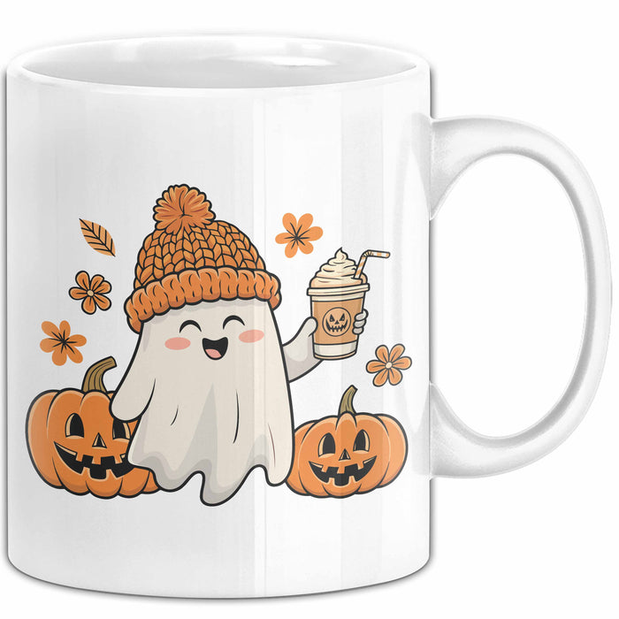 Halloween Tasse Geschenk Kürbis Geschenkidee Oktober Kaffee-Becher Weiß Trendation