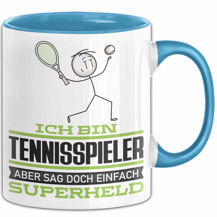 Tennisspieler Geschenk Tasse Ich Bin Tennisspieler Aber Sag Doch Einfach Superheld Lustige Geschenkdiee für Tennisspieler Kaffee-Becher Blau Trendation