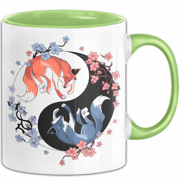Fuchs Tierliebhaber Tasse Geschenk Lustige Geschenkidee Spruch Japanischer Kitsune Fuchs Grün Trendation