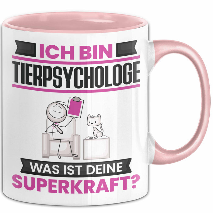 Tierpsychologe Tasse Geschenk für Tierpsychologe Geburtstag Lustiger Spruch Kaffee-Becher Was Ist Deine Superkraft Rosa Trendation