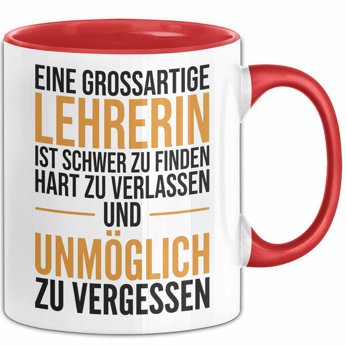 Unterricht Lehrer Wertschätzung Tasse Geschenk Lustige Geschenkidee Spruch Eine Grossartige Lehrerin Ist Schwer Zu Finden Rot Trendation
