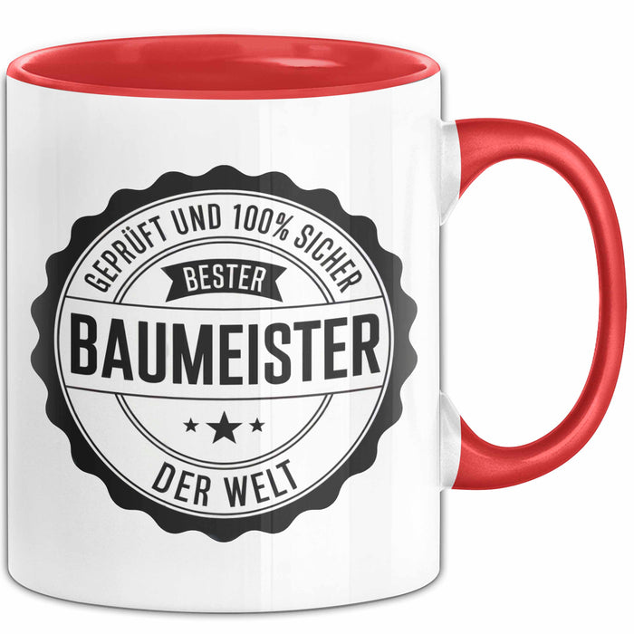 Bauarbeiter Tasse Geschenk 100% Bester Bauleiter Handwerker Geschenkidee Lustig Rot Trendation