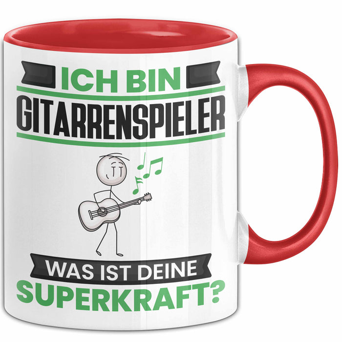 Gitarrenspieler Tasse Geschenk für Gitarrenspieler Geburtstag Lustiger Spruch Kaffee-Becher Was Ist Deine Superkraft Rot Trendation