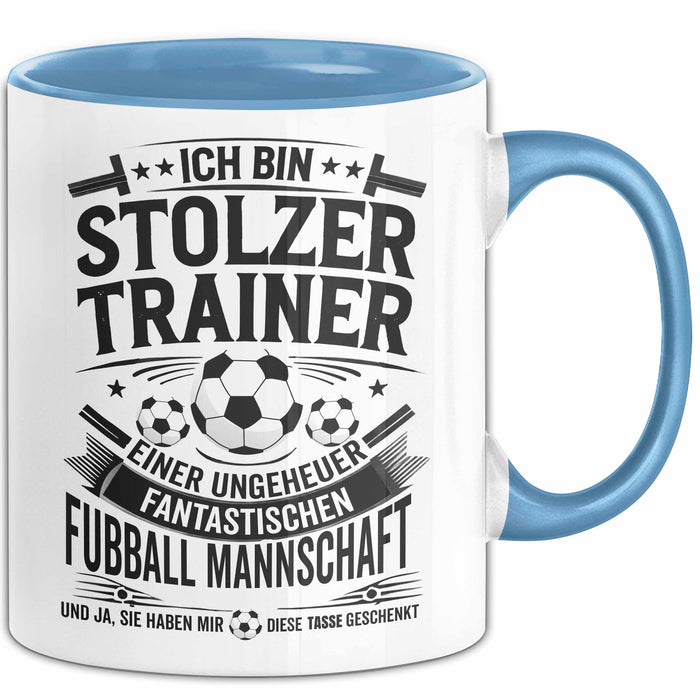 Fußballtrainer Tasse Geschenk Lustige Geschenkidee Spruch Stolzer Trainer Blau Trendation