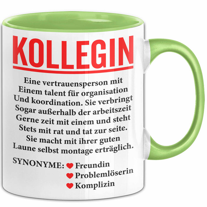 Büroarbeit Kollege Wertschätzung Tasse Geschenk Lustige Geschenkidee Spruch Kollegin Grün Trendation
