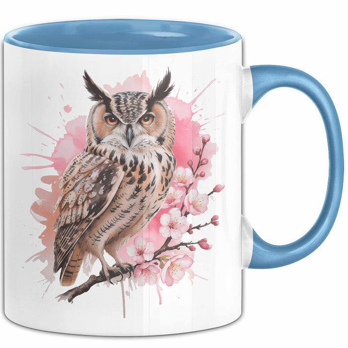 Eule Tierliebhaber Tasse Geschenk Lustige Geschenkidee Spruch Eule Kirschblüte Blau Trendation