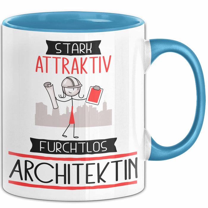 Architektin Tasse Geschenk Becher Stark Attraktiv Furchtlos Architektin Lustige Geschenkidee Blau Trendation