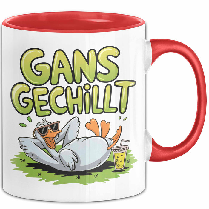 Sarkastische Gans Tasse Geschenkidee Total Entspannt Rot Trendation