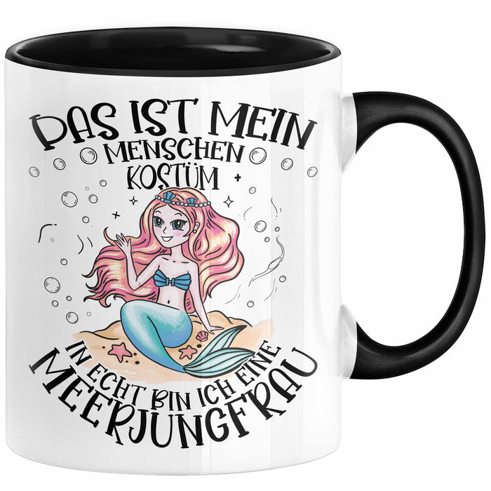 Meerjungfrau Geschenk Tasse Mädchen Das Ist Mein Menschen Kostüm In Echt Bin Ich Eine Meerjungfrau Nixe Geschenkidee Mädels Kaffee-Becher Schwarz Trendation