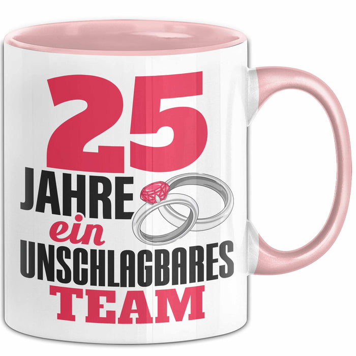 25 Jahre Tasse Geschenk Hochzeitstag Unschlagbares Team Spruch Rosa Trendation