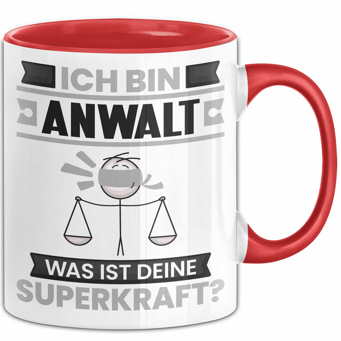Anwalt Tasse Geschenk für Anwalt Geburtstag Lustiger Spruch Kaffee-Becher Was Ist Deine Superkraft Rot Trendation