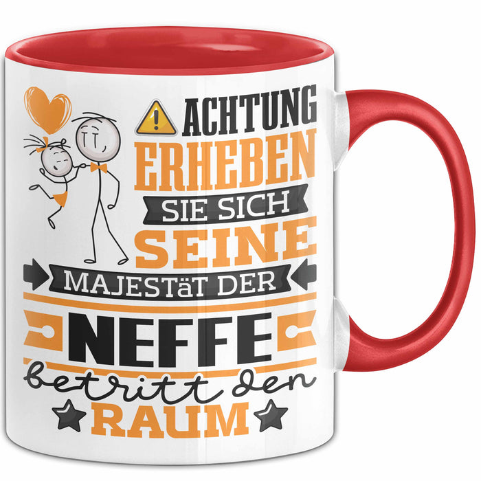 Neffe Geschenk Tasse Lustiger Spruch Erheben Sie Sich Der Neffe Betritt den Raum Rot Trendation