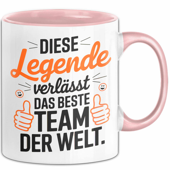 Büro Arbeit Kollege Tasse Becher Geschenk Lustige Geschenkidee Spruch Diese Legende Verlässt Das Beste Team Der Welt Rosa Trendation