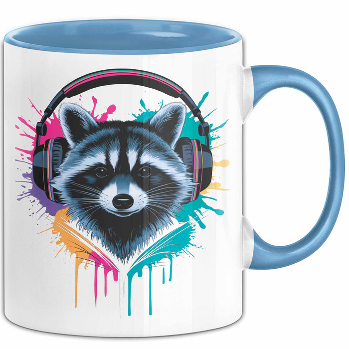Waschbär Tierliebhaber Musik Kopfhörer Tasse Geschenk Lustige Geschenkidee Spruch Blau Trendation