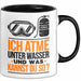 Taucher Tasse Geschenk Lustige Geschenkidee Spruch Ich Atme Unter Wasser Und Was Kannst Du Schwarz Trendation