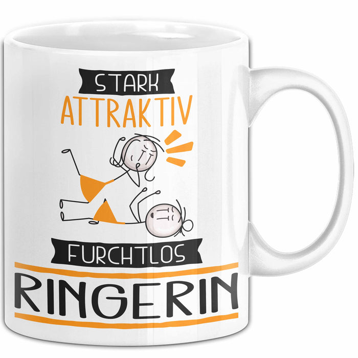 Ringerin Tasse Geschenk Becher Stark Attraktiv Furchtlos Ringerin Lustige Geschenkidee Weiß Trendation