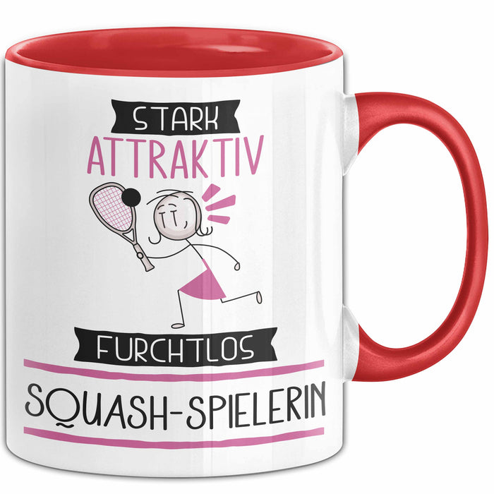 Squash-Spielerin Tasse Geschenk Becher Stark Attraktiv Furchtlos Squash-Spielerin Lustige Geschenkidee Rot Trendation