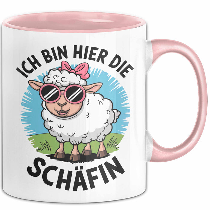 Schaf Tier Tasse Geschenk Lustige Geschenkidee Spruch Ich bin hier die Schäffin Rosa Trendation